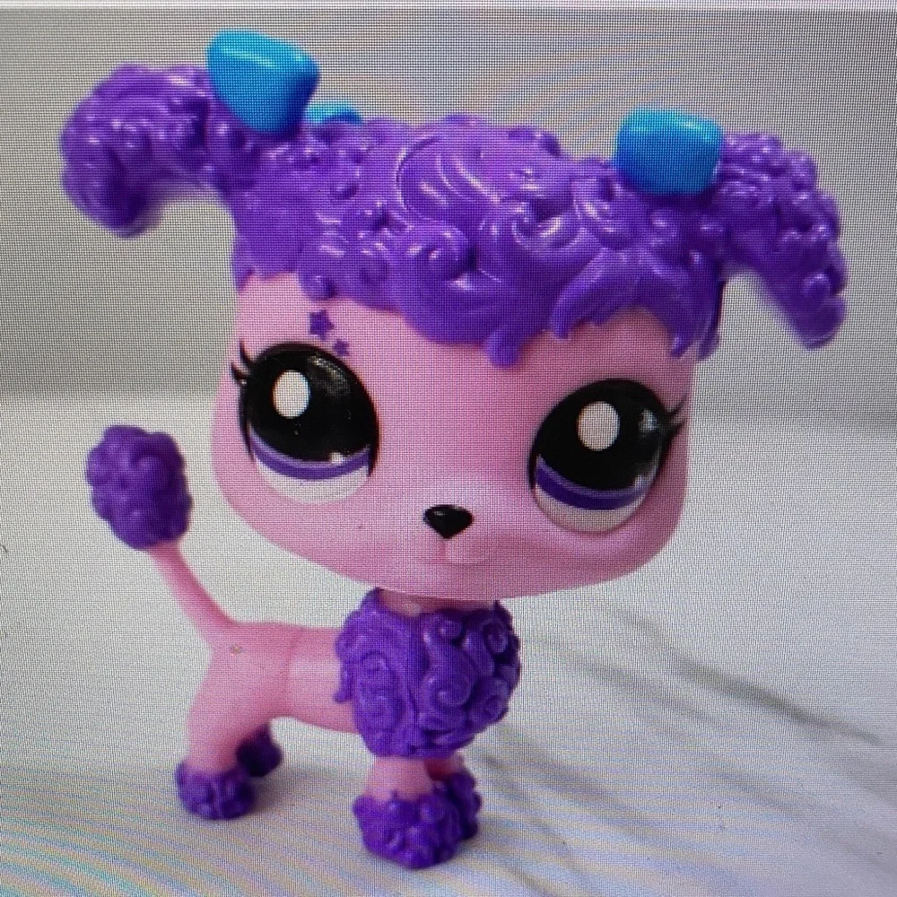 Littlest Pet Shop Pink & Purple Curly Poodle Figure with Blue Ear Accents
